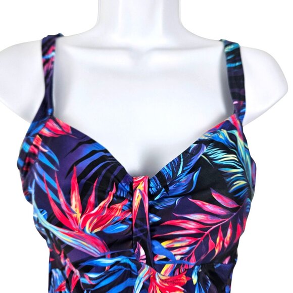 Womens Large Tropical Print One-Piece Swimsuit Adjustable Strap Ruched Detailing - Picture 6 of 10